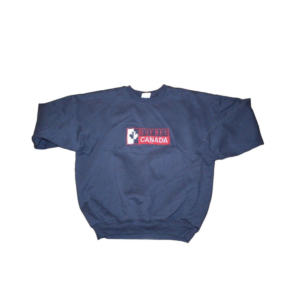 Canada Quebec Men's Long Sleeve Sweatshirt Embroidered Cityscape Size XL Blue